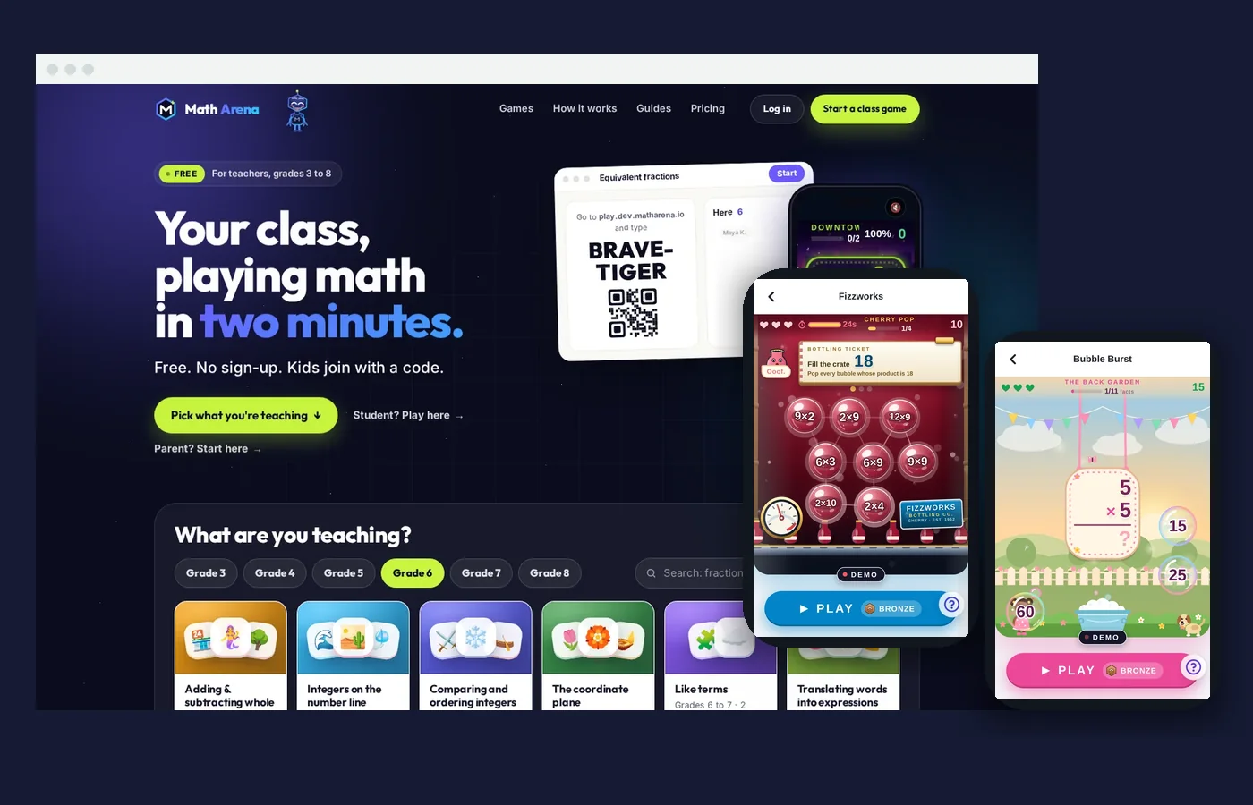 Math Arena on the web and on phones